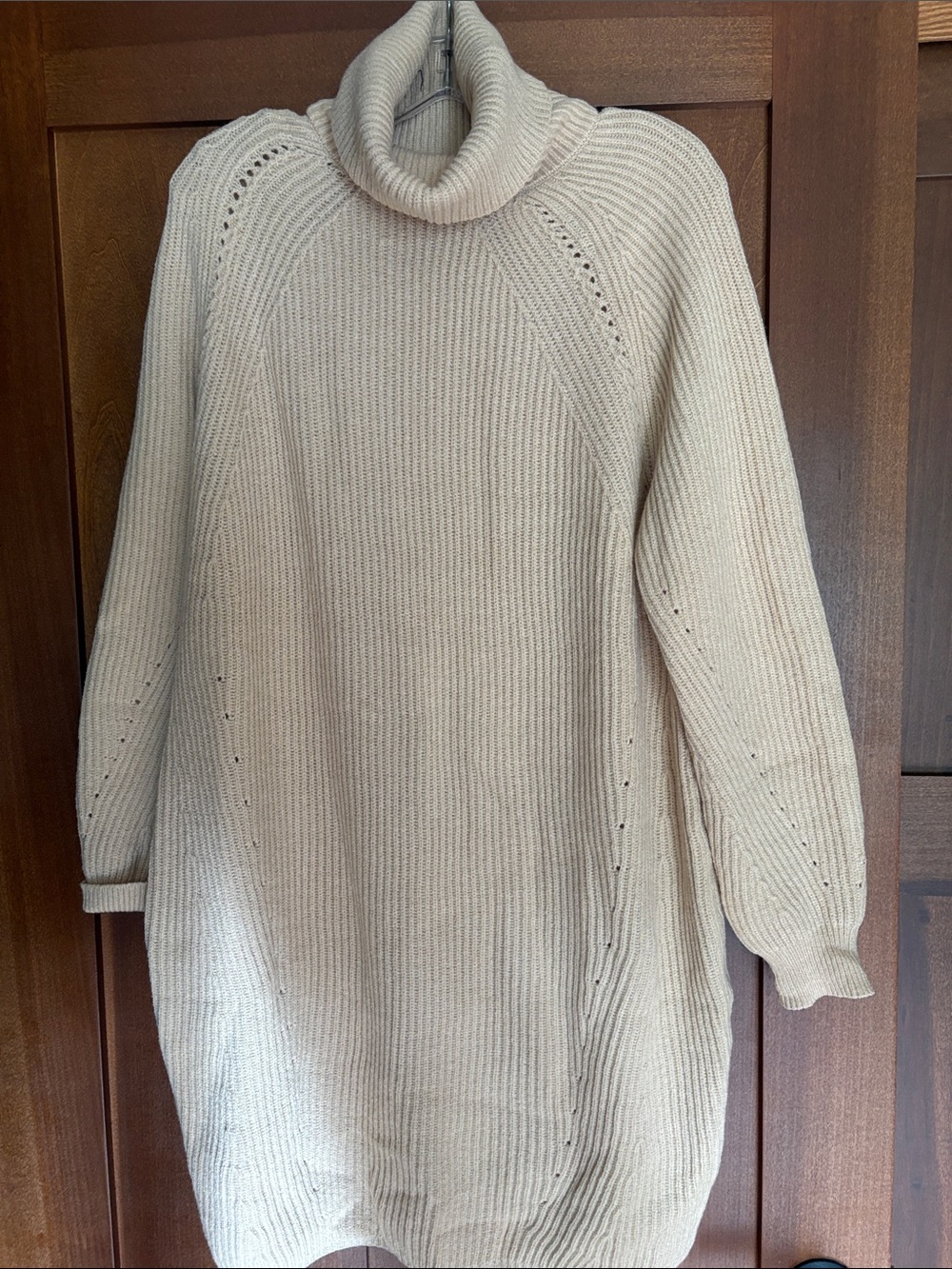 Turtleneck Knit Sweater Dress in Cream